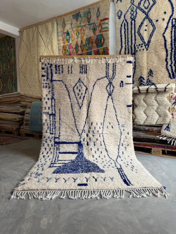 Indigo Echo – Abstract Beni Ourain Wool Rug