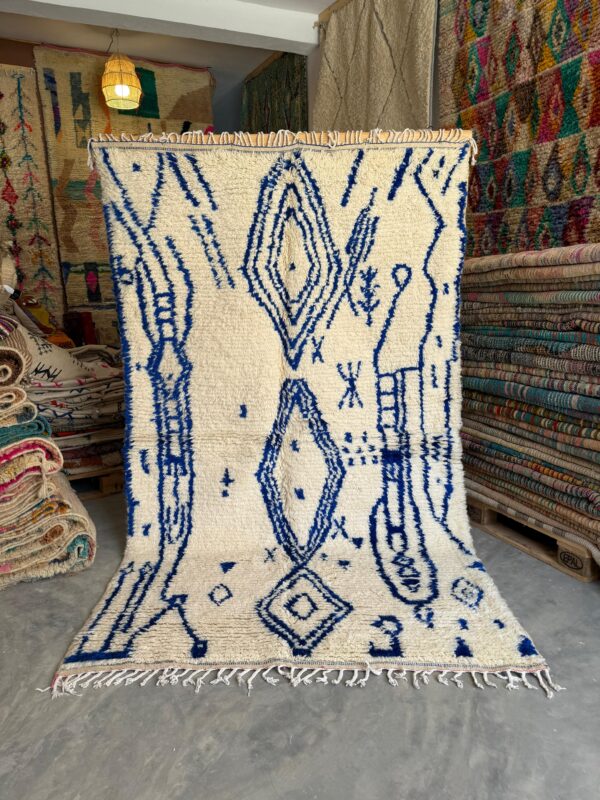 Indigo Echo – Abstract Beni Ourain Wool Rug